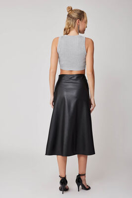 Yanı Fermuarlı Midi Boy Deri Etek - 10