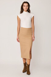 Yanı Fermuarlı Yırtmaçlı Triko Etek - 1