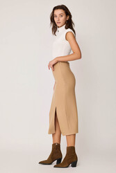 Yanı Fermuarlı Yırtmaçlı Triko Etek - 3