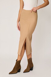 Yanı Fermuarlı Yırtmaçlı Triko Etek - 2