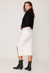 Yanı Fermuarlı Yırtmaçlı Triko Etek - 7