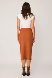 Yanı Fermuarlı Yırtmaçlı Triko Etek - 14