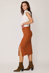 Yanı Fermuarlı Yırtmaçlı Triko Etek - 13