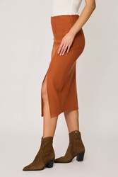 Yanı Fermuarlı Yırtmaçlı Triko Etek - 12