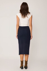 Yanı Fermuarlı Yırtmaçlı Triko Etek - 19