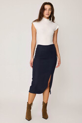 Yanı Fermuarlı Yırtmaçlı Triko Etek - 15