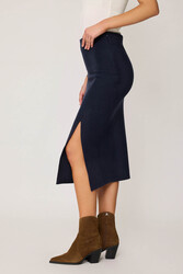 Yanı Fermuarlı Yırtmaçlı Triko Etek - 16