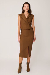 Yanı Fermuarlı Yırtmaçlı Triko Etek - 20