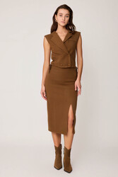 Yanı Fermuarlı Yırtmaçlı Triko Etek - 21