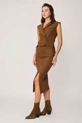 Yanı Fermuarlı Yırtmaçlı Triko Etek - 22