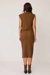 Yanı Fermuarlı Yırtmaçlı Triko Etek - 23