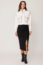 Yanı Fermuarlı Yırtmaçlı Triko Etek - 27