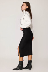 Yanı Fermuarlı Yırtmaçlı Triko Etek - 26