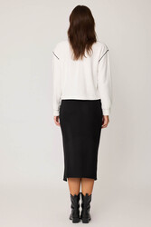 Yanı Fermuarlı Yırtmaçlı Triko Etek - 29