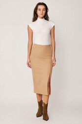 Yanı Fermuarlı Yırtmaçlı Triko Etek - Thumbnail (29)