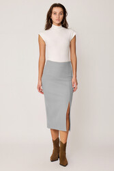 Yanı Fermuarlı Yırtmaçlı Triko Etek - 30