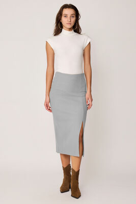 Yanı Fermuarlı Yırtmaçlı Triko Etek - 30