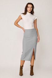 Yanı Fermuarlı Yırtmaçlı Triko Etek - 31