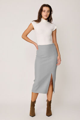 Yanı Fermuarlı Yırtmaçlı Triko Etek - 31