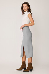 Yanı Fermuarlı Yırtmaçlı Triko Etek - 32