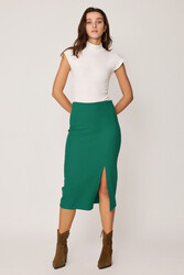 Yanı Fermuarlı Yırtmaçlı Triko Etek - 35