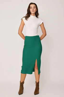 Yanı Fermuarlı Yırtmaçlı Triko Etek - 35