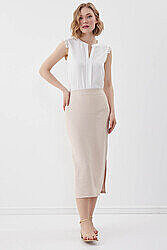 Yanı Yırtmaçlı Midi Boy Etek - 11