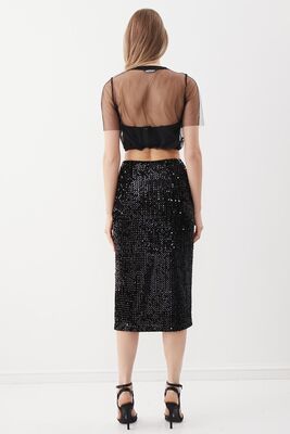 Yanı Yırtmaçlı Pullu Kalem Etek - Thumbnail (3)