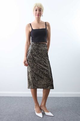 Yanı Yırtmaçlı Pullu Kalem Etek - Thumbnail (5)