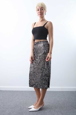 Yanı Yırtmaçlı Pullu Kalem Etek - Thumbnail (11)