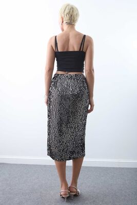 Yanı Yırtmaçlı Pullu Kalem Etek - Thumbnail (14)