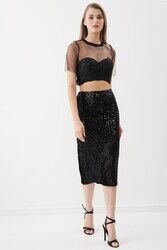 Yanı Yırtmaçlı Pullu Kalem Etek - Thumbnail (17)