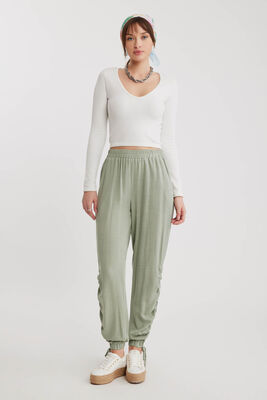 Yanları Büzgülü Beli Ve Paçası Lastikli Pantolon - 1