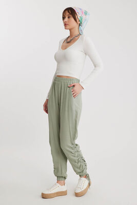 Yanları Büzgülü Beli Ve Paçası Lastikli Pantolon - 2