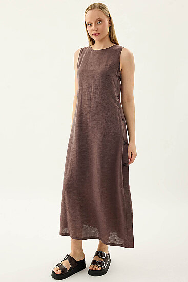 Yanları Düğmeli Sıfır Kol Elbise - 18