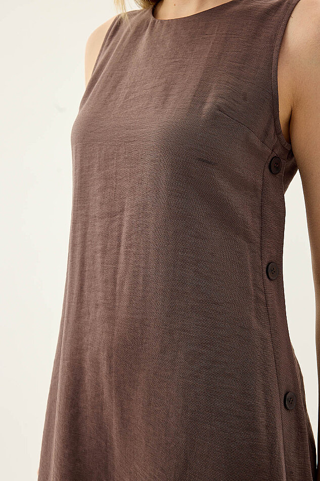 Yanları Düğmeli Sıfır Kol Elbise - 20