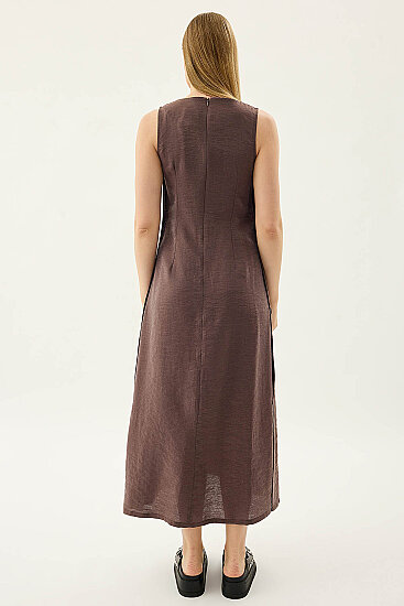 Yanları Düğmeli Sıfır Kol Elbise - 16