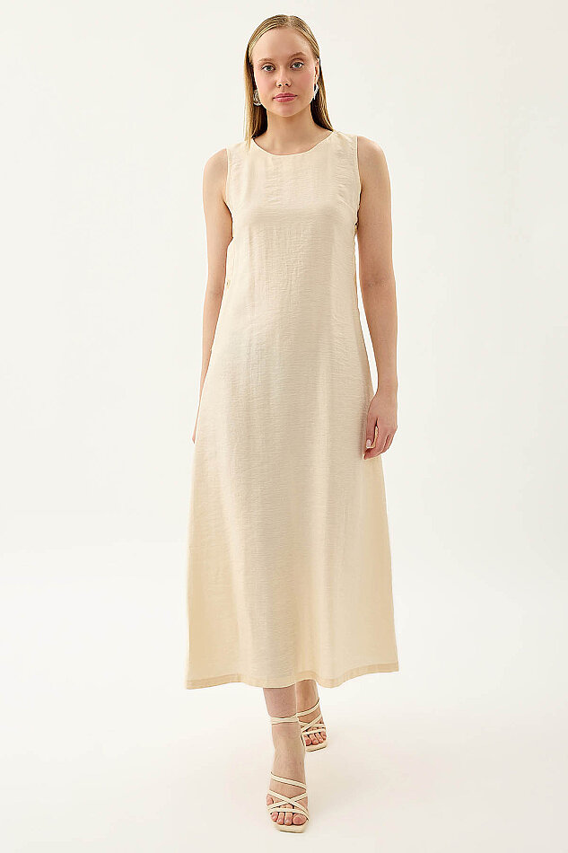 Yanları Düğmeli Sıfır Kol Elbise - 21