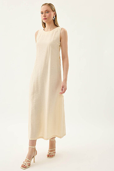 Yanları Düğmeli Sıfır Kol Elbise - 22