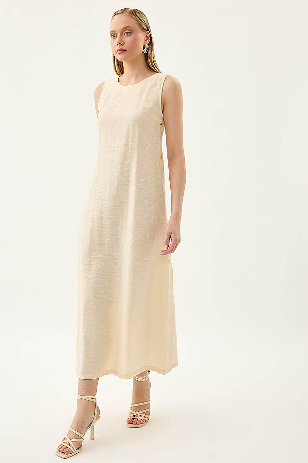 Yanları Düğmeli Sıfır Kol Elbise - 22