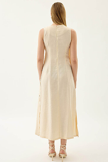 Yanları Düğmeli Sıfır Kol Elbise - 24