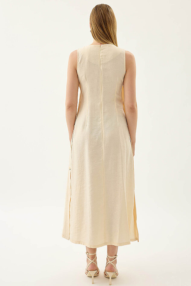 Yanları Düğmeli Sıfır Kol Elbise - 24