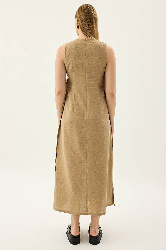 Yanları Düğmeli Sıfır Kol Elbise - 30