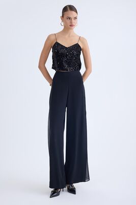 Yanları Tül İspanyol Paça Pantolon - Thumbnail (2)