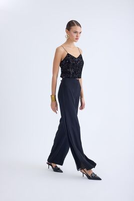 Yanları Tül İspanyol Paça Pantolon - Thumbnail (6)