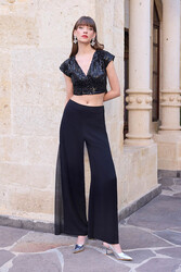 Yanları Tül İspanyol Paça Pantolon - 1