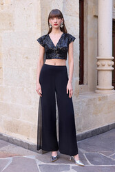 Yanları Tül İspanyol Paça Pantolon - 2