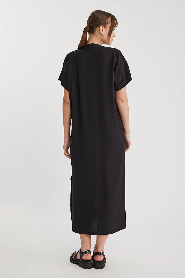 Yanları Yırtmaçlı Çift Cep Elbise - 22