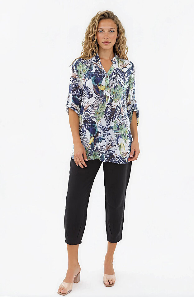 Yaprak Desen Önü Düğmeli Bluz - 2