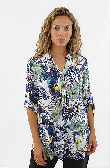 Yaprak Desen Önü Düğmeli Bluz - 1